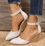 Fashionable Women’s High Heel Sandals - Closed Toe Suede Pointed Wedge
