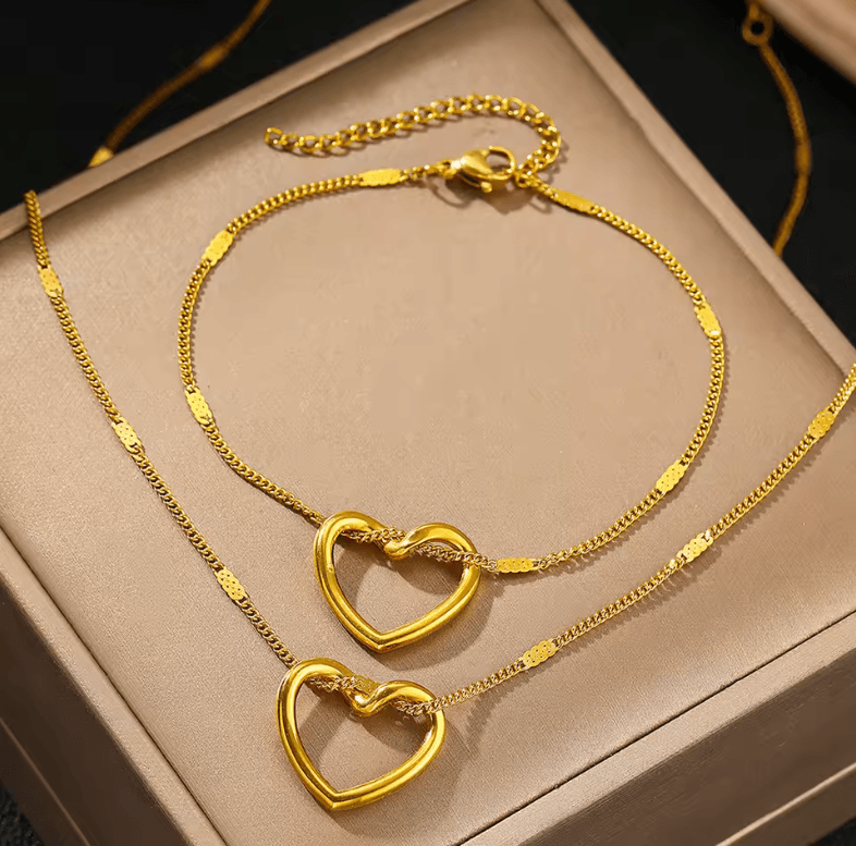 Stainless Steel Twisted Heart Jewelry Set – High-End Luxury for Women | Anniversary 2025