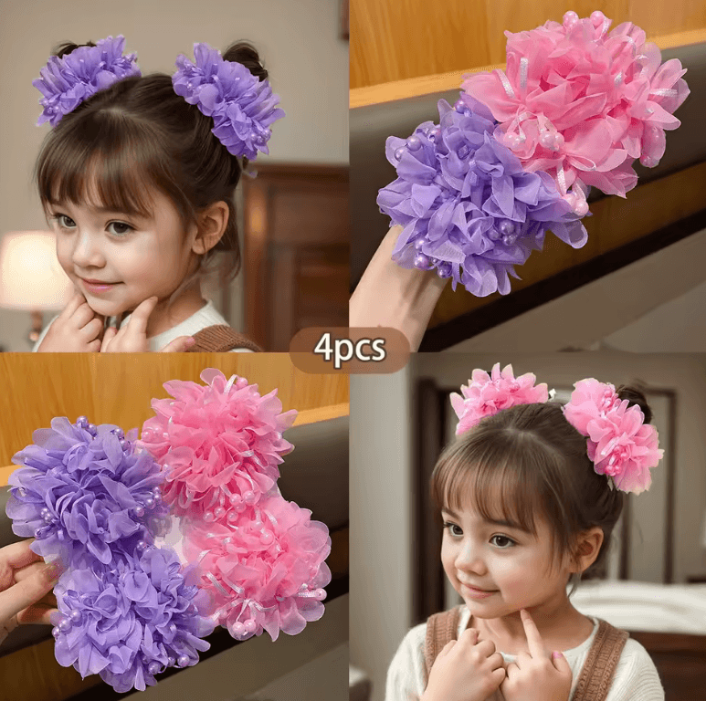4 Cute Pink & Purple Headbands for Little Girls – Floral Hair Accessories for Children