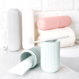 Portable Travel Toothbrush Case with Vertical Stripes – Multipurpose Toothpaste and Mouthwash Storage Cup