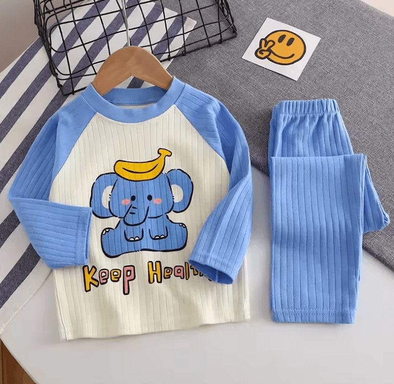 🦊 Cute Cartoon Animal Pajama Set for Baby Boys & Girls – Warm T-Shirt & Pants for Autumn