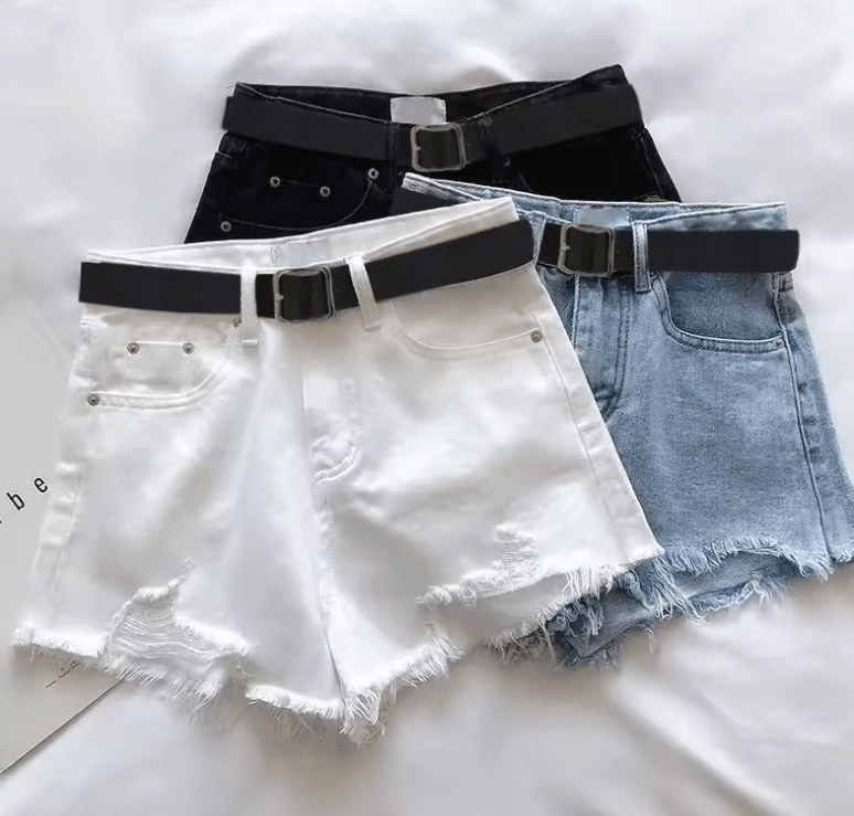 Women’s High-Waist Denim Shorts with Belt | Chic A-Line Jean Shorts for Summer