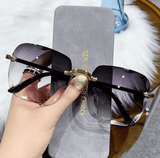 Rimless Sunglasses for Women – Diamond-Cut Lens Designer Vintage Eyewear