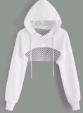 Women’s Super Crop Sports Hoodie – Street Style Drop Shoulder Pullover with Drawstring & Hollow-Out Design – Lightweight Gym Cover-Up (No Cami Included)