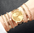 6PCS Women’s Fashion Watch & Bracelet Set – Gold Stainless Steel Quartz Wristwatch with Matching Elegant Bracelets – Luxury Jewelry Set for Ladies, Girls, Gifts