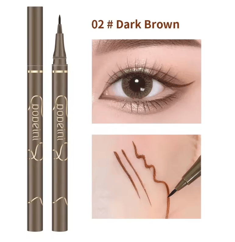 Waterproof Liquid Eyeliner Pen – Ultra-Fine Tip, Quick Dry, Long-Lasting Matte Black/Brown – Smudge-Proof Eye Makeup for Precise Liner & Lying Silkworm Effect
