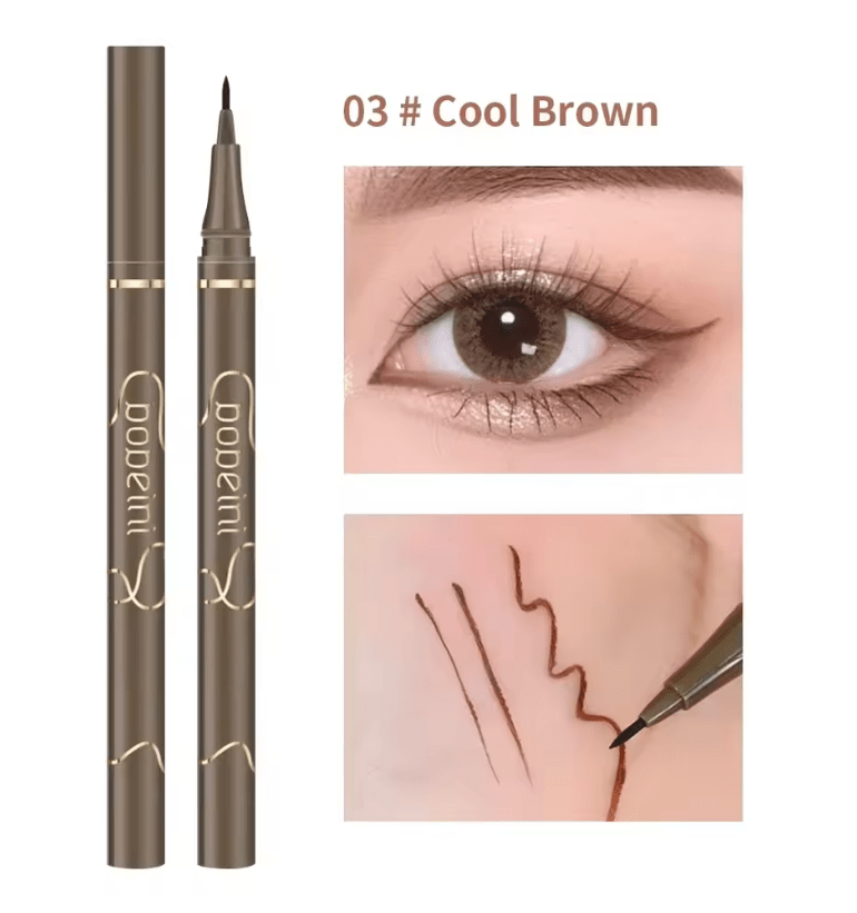 Waterproof Liquid Eyeliner Pen – Ultra-Fine Tip, Quick Dry, Long-Lasting Matte Black/Brown – Smudge-Proof Eye Makeup for Precise Liner & Lying Silkworm Effect