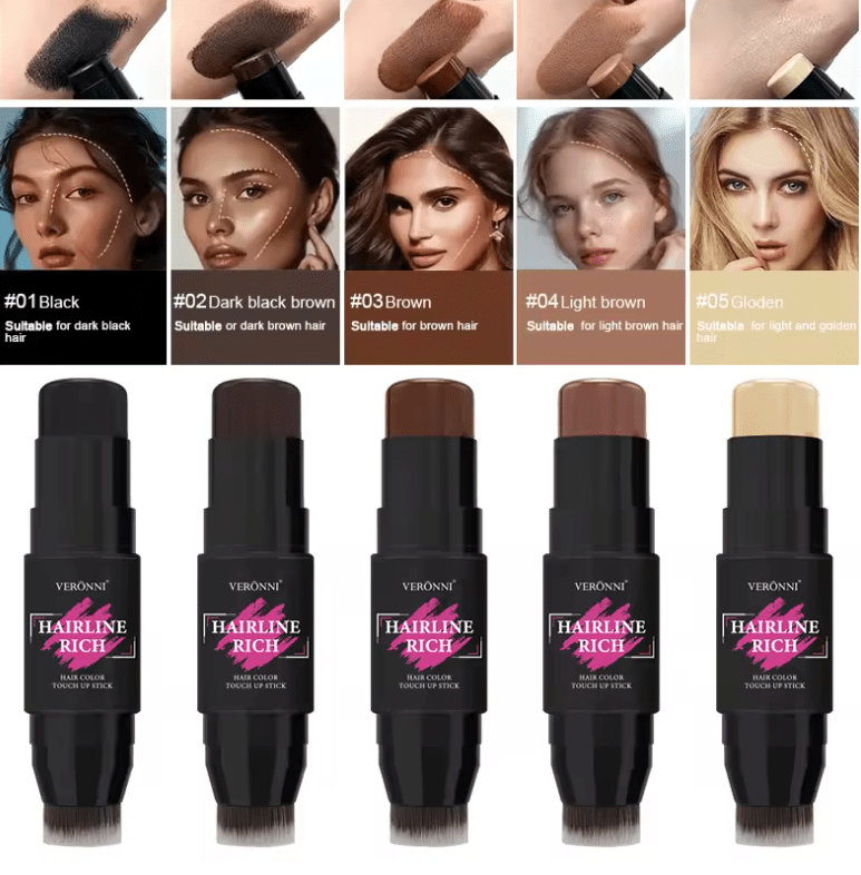 2-in-1 Hairline Filling Cream Stick with Built-In Brush – Waterproof Matte Hair Concealer for Gray Roots & Thinning Hair Coverage