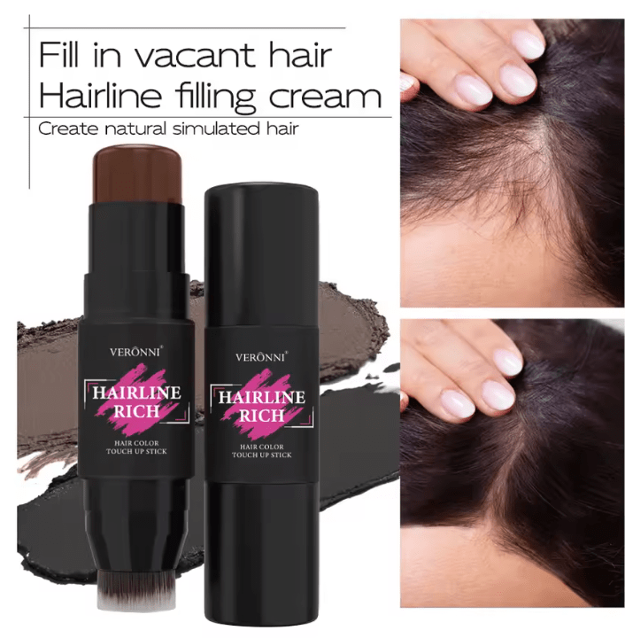 2-in-1 Hairline Filling Cream Stick with Built-In Brush – Waterproof Matte Hair Concealer for Gray Roots & Thinning Hair Coverage