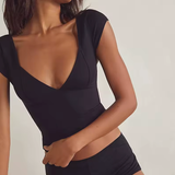 Summer Sexy V-Neck Long Sleeve T-Shirt for Women – Stretch Slim Fit Tee – Casual Streetwear Top