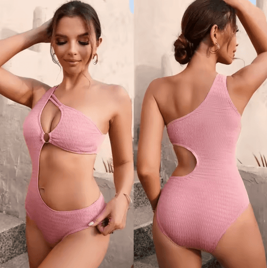 2025 Women’s One-Piece Swimsuit – Pure Color Quick-Dry One-Shoulder Swimwear – Stylish Comfortable Fit Bathing Suit
