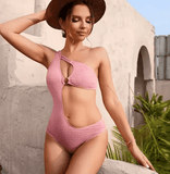 2025 Women’s One-Piece Swimsuit – Pure Color Quick-Dry One-Shoulder Swimwear – Stylish Comfortable Fit Bathing Suit