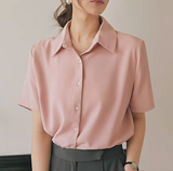 Women’s Summer Slim Fit Shirt – French Style Solid Color Blouse – Lightweight Office OL Top – Elegant Commuting Workwear