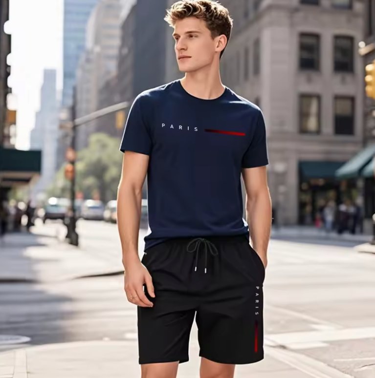 Men’s 2-Piece Summer Tracksuit Set – Fitness T-Shirt & Jogging Shorts, Casual Sportswear for Gym, Running & Daily Wear (2025 Edition)