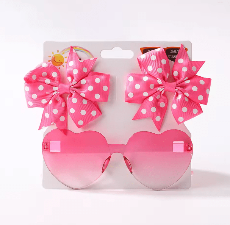 3Pcs/set Kids Cute Solid Dot Hairpin Colorful Heart Sun Glasses Set Girls Boutique Bowknot Hair Clips Children Hair Accessories