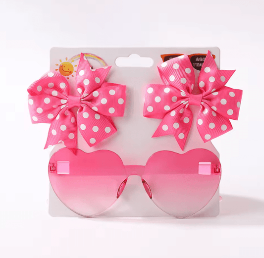3Pcs/set Kids Cute Solid Dot Hairpin Colorful Heart Sun Glasses Set Girls Boutique Bowknot Hair Clips Children Hair Accessories