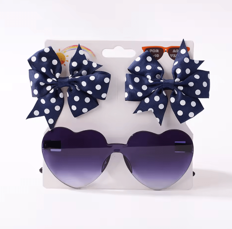 3Pcs/set Kids Cute Solid Dot Hairpin Colorful Heart Sun Glasses Set Girls Boutique Bowknot Hair Clips Children Hair Accessories