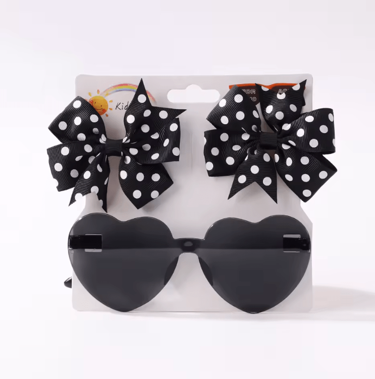 3Pcs/set Kids Cute Solid Dot Hairpin Colorful Heart Sun Glasses Set Girls Boutique Bowknot Hair Clips Children Hair Accessories
