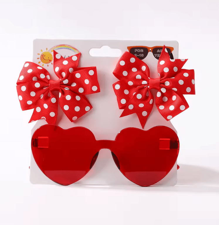 3Pcs/set Kids Cute Solid Dot Hairpin Colorful Heart Sun Glasses Set Girls Boutique Bowknot Hair Clips Children Hair Accessories