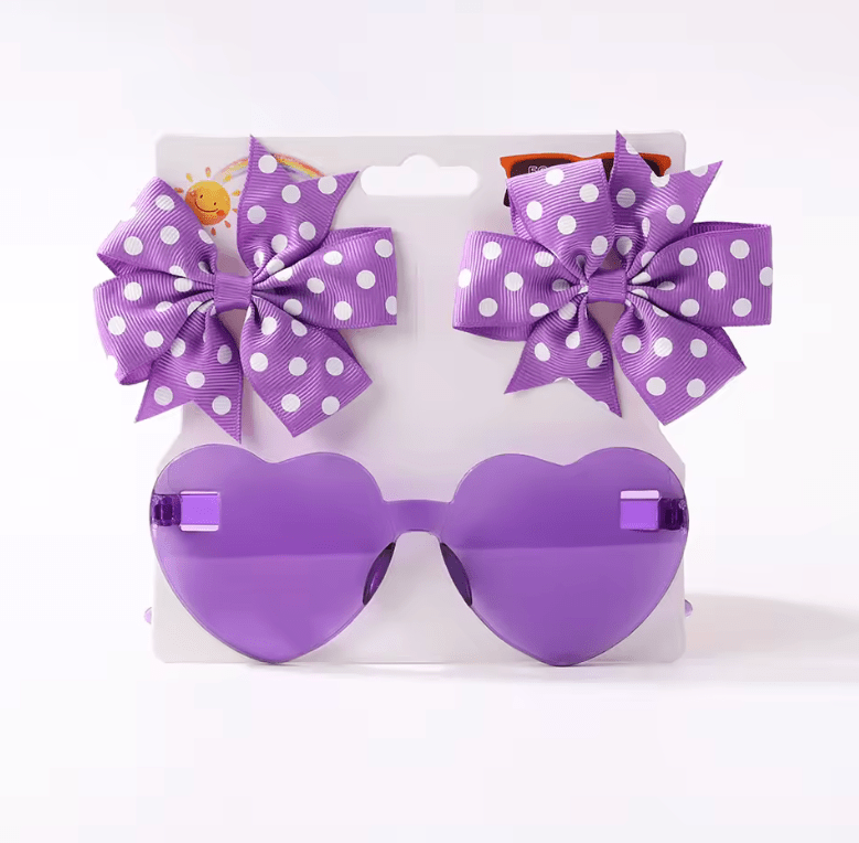 3Pcs/set Kids Cute Solid Dot Hairpin Colorful Heart Sun Glasses Set Girls Boutique Bowknot Hair Clips Children Hair Accessories