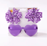 3Pcs/set Kids Cute Solid Dot Hairpin Colorful Heart Sun Glasses Set Girls Boutique Bowknot Hair Clips Children Hair Accessories