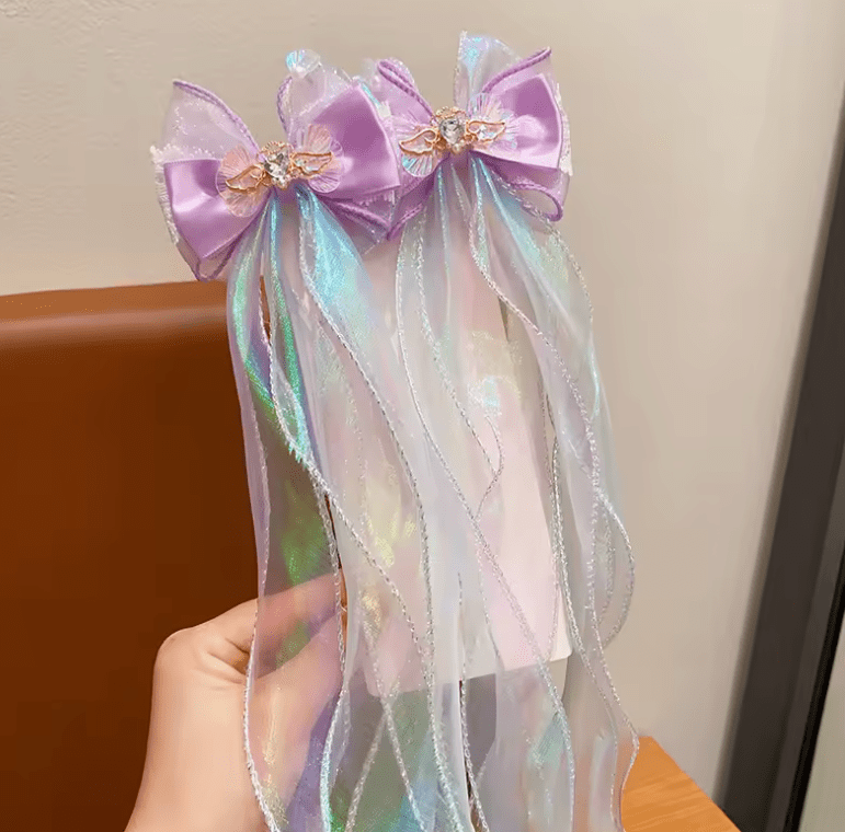 2PCS Mermaid Headwear, Children's Princess Bow, Hairpin, Girls' Floating Yarn, Braided Hair Clip Mermaid Maiden Hair Accessory