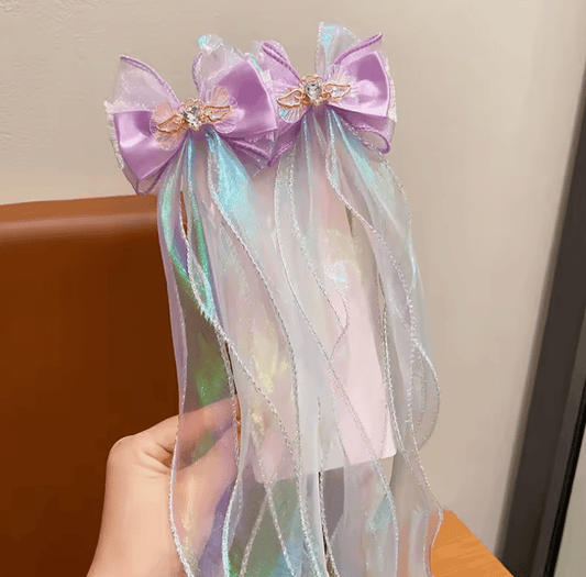 2PCS Mermaid Headwear, Children's Princess Bow, Hairpin, Girls' Floating Yarn, Braided Hair Clip Mermaid Maiden Hair Accessory