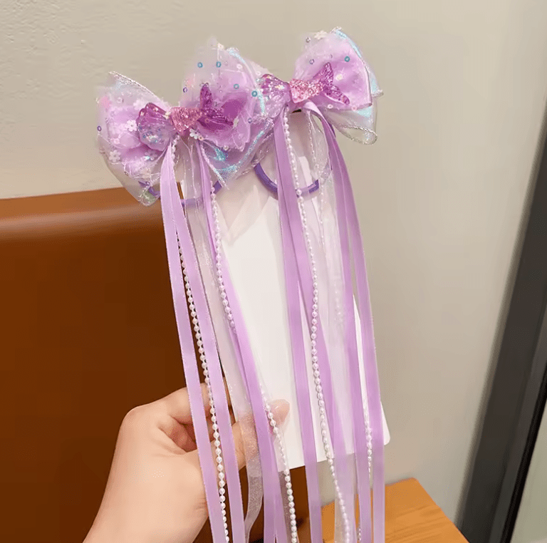 2PCS Mermaid Headwear, Children's Princess Bow, Hairpin, Girls' Floating Yarn, Braided Hair Clip Mermaid Maiden Hair Accessory
