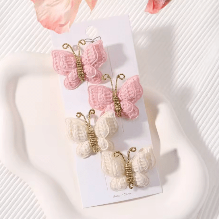 4Pcs/set Cute Baby Girls Knitting Headwear Handmade Crochet Butterfly Alloy Hairs Clips Kids Hairpins Fashion Desgin Headwear