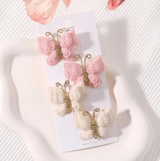 4Pcs/set Cute Baby Girls Knitting Headwear Handmade Crochet Butterfly Alloy Hairs Clips Kids Hairpins Fashion Desgin Headwear