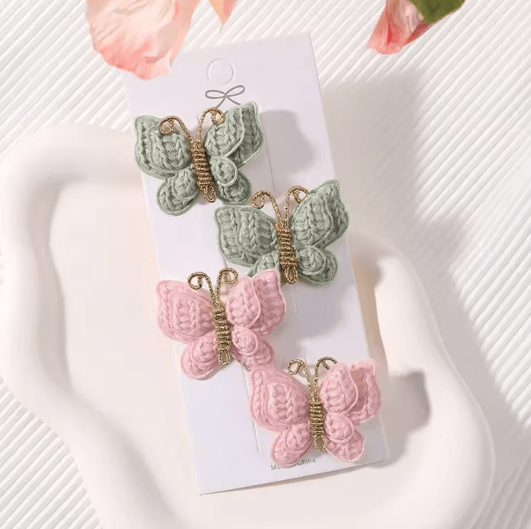 4Pcs/set Cute Baby Girls Knitting Headwear Handmade Crochet Butterfly Alloy Hairs Clips Kids Hairpins Fashion Desgin Headwear