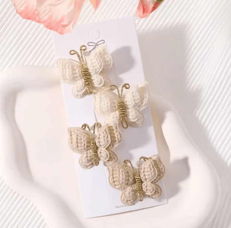 4Pcs/set Cute Baby Girls Knitting Headwear Handmade Crochet Butterfly Alloy Hairs Clips Kids Hairpins Fashion Desgin Headwear