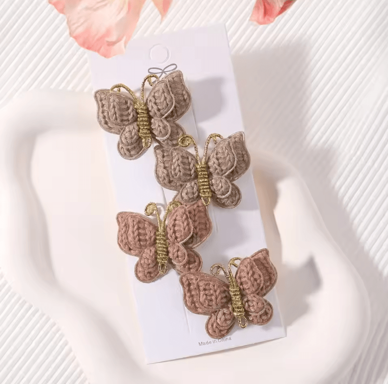 4Pcs/set Cute Baby Girls Knitting Headwear Handmade Crochet Butterfly Alloy Hairs Clips Kids Hairpins Fashion Desgin Headwear