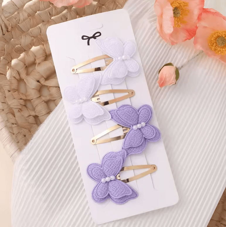 4Pcs/set Cute Baby Girls Knitting Headwear Handmade Crochet Butterfly Alloy Hairs Clips Kids Hairpins Fashion Desgin Headwear