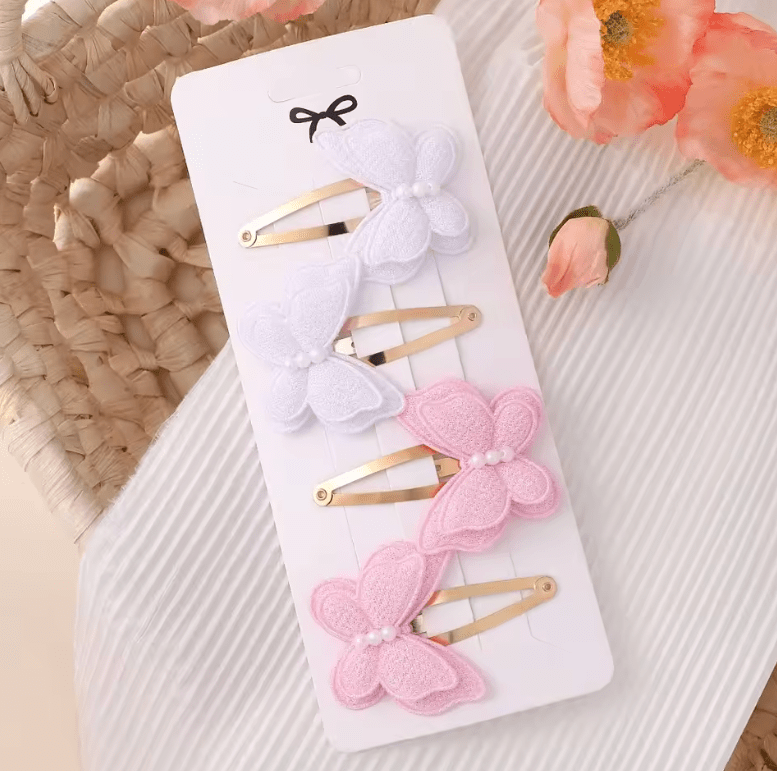 4Pcs/set Cute Baby Girls Knitting Headwear Handmade Crochet Butterfly Alloy Hairs Clips Kids Hairpins Fashion Desgin Headwear