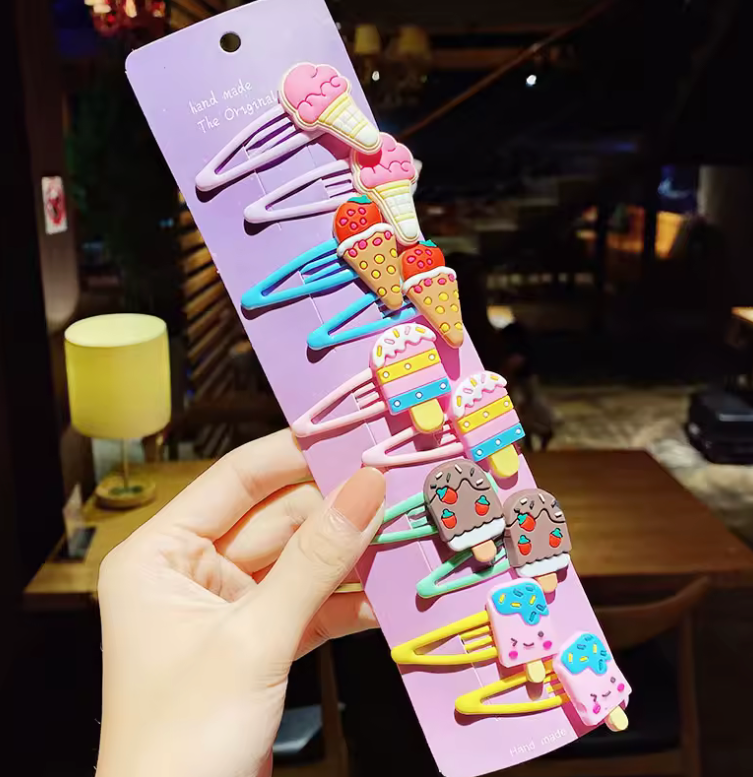 10PCS/Set New Girls Cute Cartoon Ice Cream Unicorn Hairpins Kids Lovely Hair Clips Barrettes Headband Fashion Hair Accessories