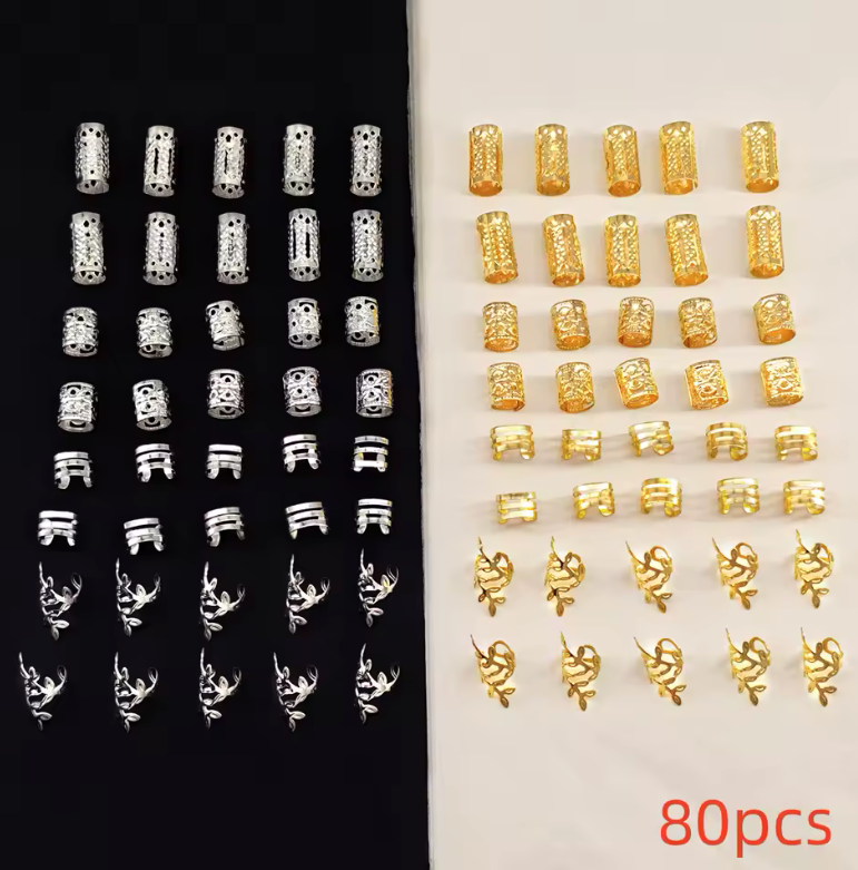 40/80PCS Elegant Hollow Out Hair Rings  For Women Girls DIY Hair Accessories Loc Hair Jewelry for Braids