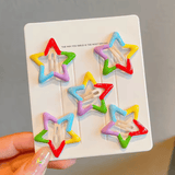5Pcs/Lot Girls Headdress Rainbow Flower Cute Broken Hair Clips Five Pointed Star Side Bangs BB Hairpin Children Hair Accessories