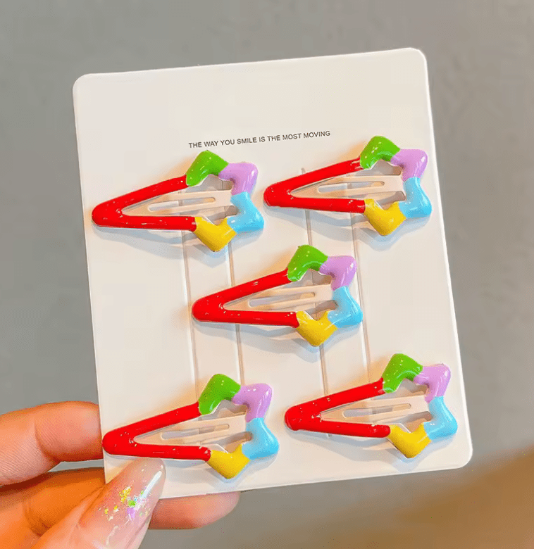 5Pcs/Lot Girls Headdress Rainbow Flower Cute Broken Hair Clips Five Pointed Star Side Bangs BB Hairpin Children Hair Accessories