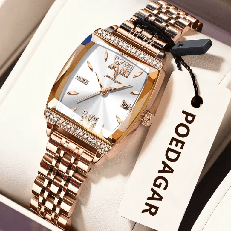 POEDAGAR Diamond Luxury Watch For Woman High Quality Waterproof Date Ladies Quartz Watch Stainless Steel Women Watches Reloj+Box