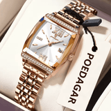 POEDAGAR Diamond Luxury Watch For Woman High Quality Waterproof Date Ladies Quartz Watch Stainless Steel Women Watches Reloj+Box