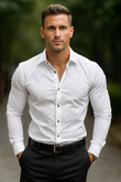 2025 Men’s Casual Suit Shirt – Solid & Striped, Soft Lapel Collar, Comfortable Plus Size Office Top in Pink, Black & White
