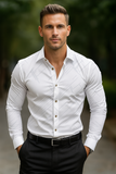 2025 Men’s Casual Suit Shirt – Solid & Striped, Soft Lapel Collar, Comfortable Plus Size Office Top in Pink, Black & White
