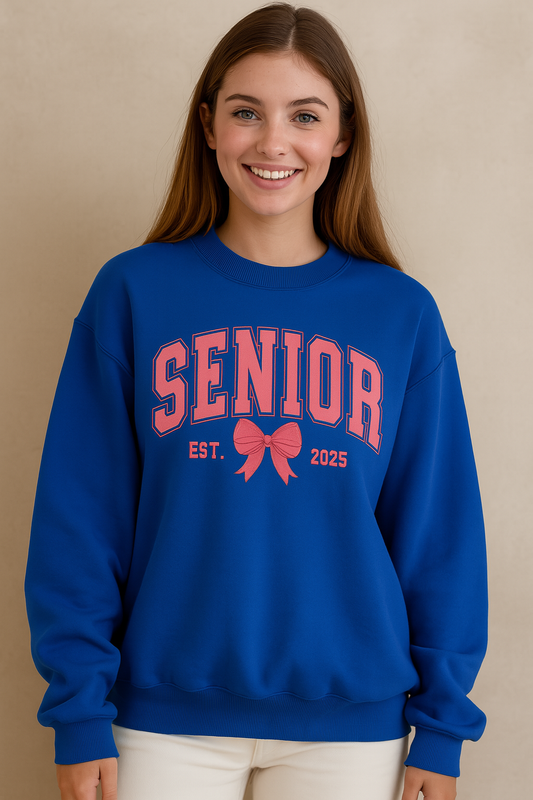 Senior 2025 Pink Bow Sweatshirt – Cute & Comfy Fleece Pullover for Women