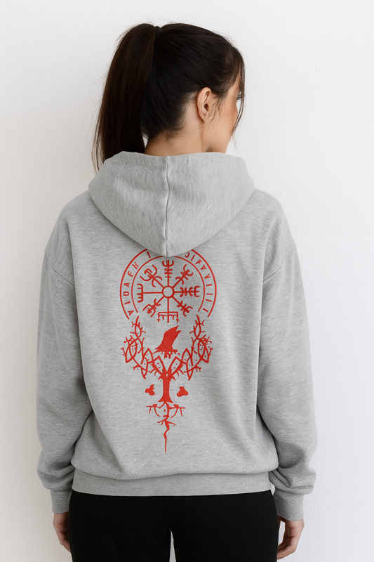 Women's Zipper Hoodie – Urban Streetwear Jacket with High-Grade Viking Art Print | Casual Fashion Sweatshirt Coat