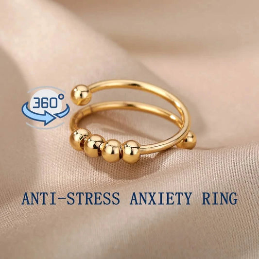 Unisex Stainless Steel Spinner Anxiety Ring with Beads