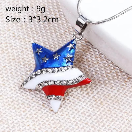 American Flag Crystal Heart & Star Pendant Necklace