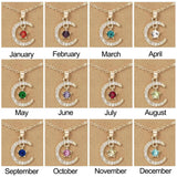 Birthstone Moon & Star Crystal Pendant Necklace