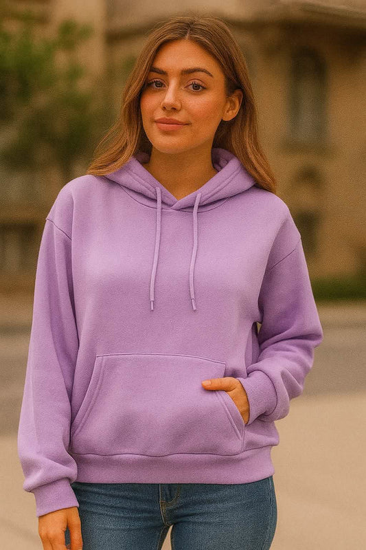 2024 Women’s Hooded Sweatshirt – Solid Color Crew Neck Casual Design