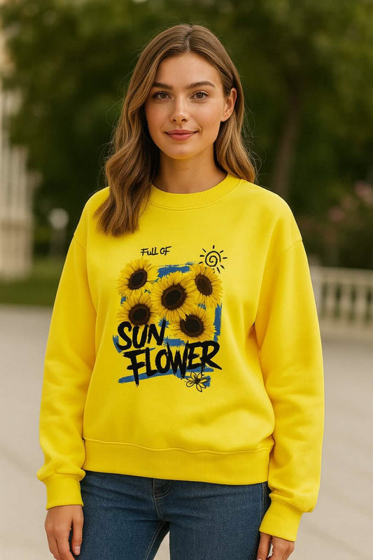Sunflower Print Fleece Sweatshirt – Cozy & Cheerful Women's Hoodie